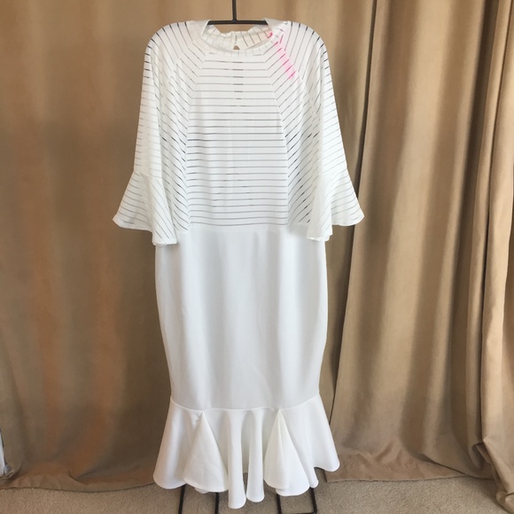 NWT Sheer Stripe Trumpet Dress w/ Bell Sleeves 3XL - Picture 12 of 16